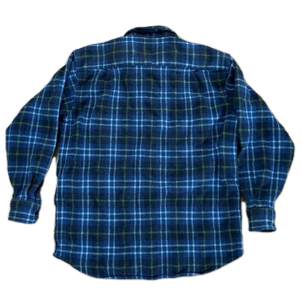 Pendleton Mens size Large Trail Shirt Blue Virgin Wool Button Up Elbow Patch - Picture 2 of 9